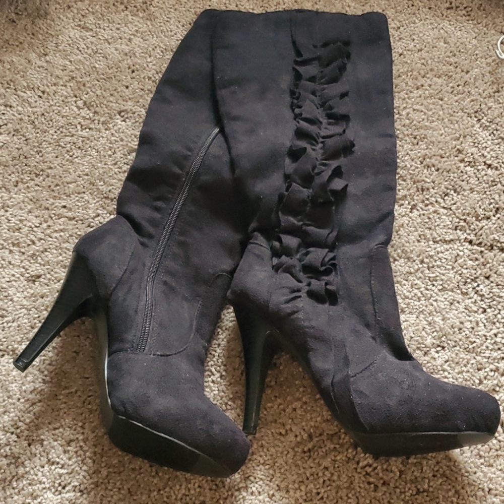 Long black suede boots